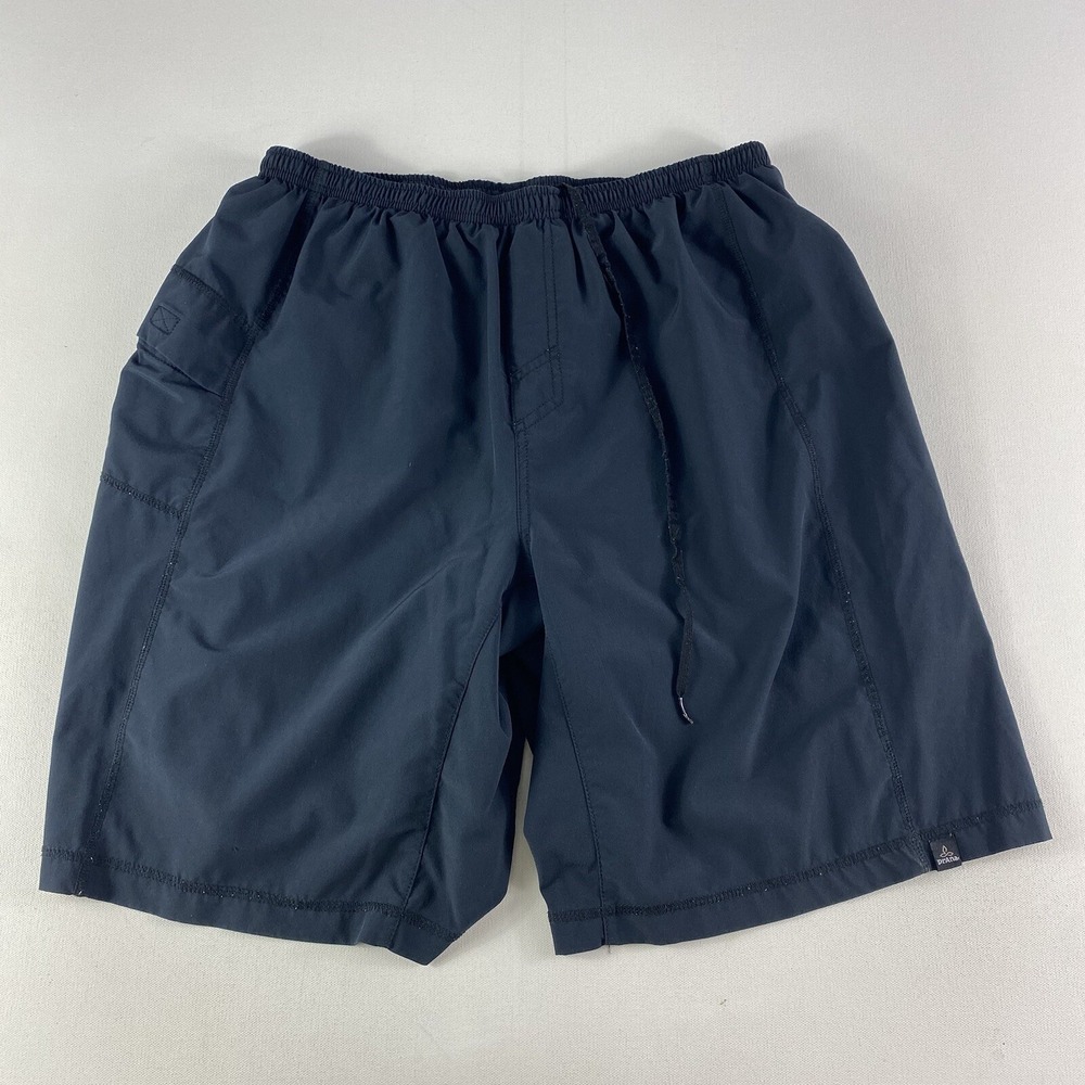 Prana Heiro Shorts Mens Large Black Hiking Stretch Lined Pockets 10" Inseam